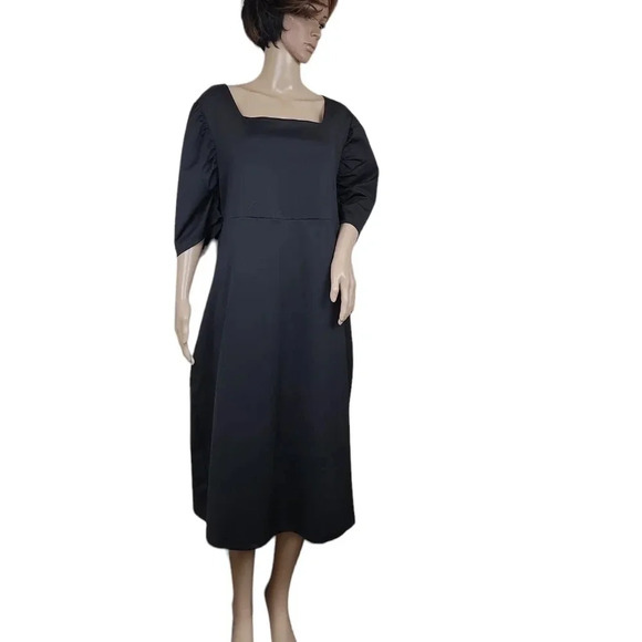 Shein Black Short Puff Sleeve Square Neckline Dress - Picture 1 of 5